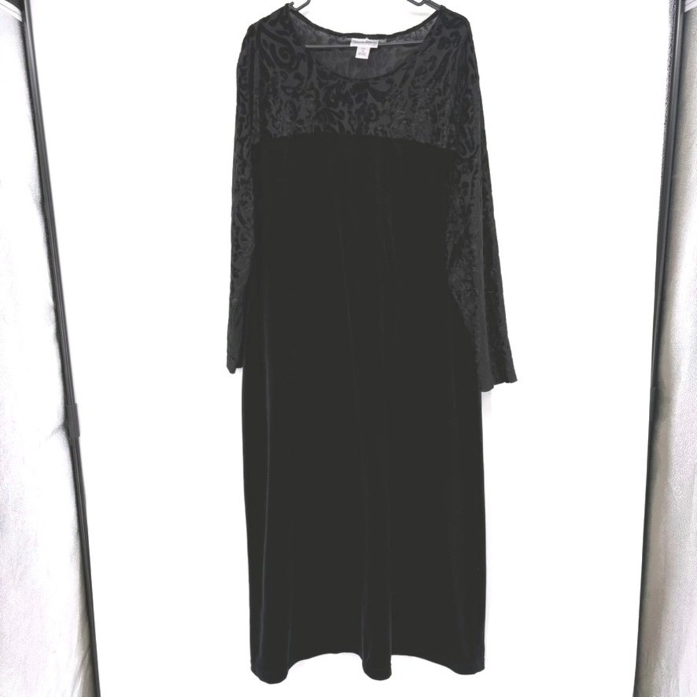 VTG Diane Von Furstenberg Dress Womens 3X Black Velvet‎ Burnout Maxi Long Sleeve
